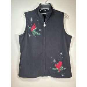 Jason Maxwell Black Vest With Christmas Cardinal Birds Size L - EUC
